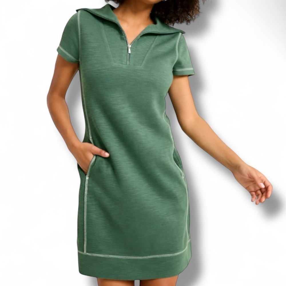 TOMMY BAHAMA Tobago Bay Half-Zip Short-Sleeve Dress - XL Dark Spearmint - Picture 1 of 13